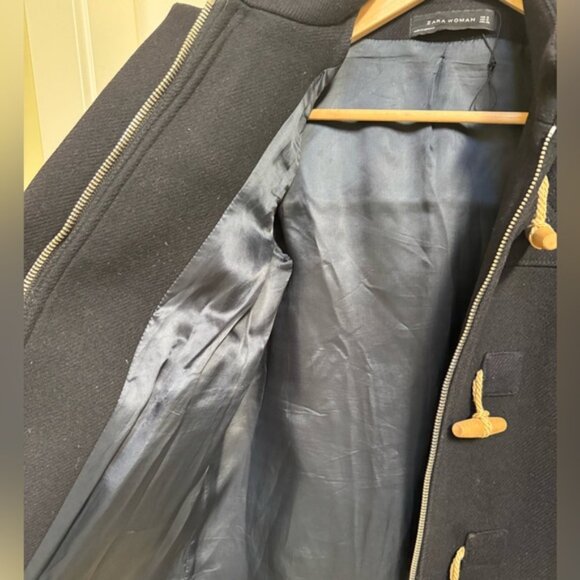 Zara Woman Black Wool Blend Hooded Duffle Coat. Size S - Picture 5 of 7